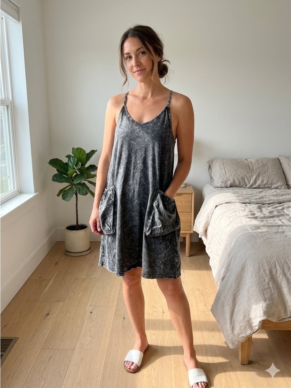 NWOT Zenana Outfitters Washed Black Pocket Romper